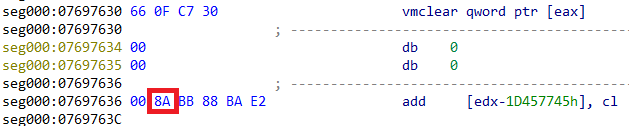 GULOADER retrieves a single byte, 7 bytes away from the instruction, causing an exception