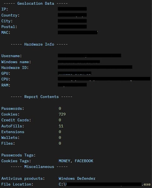 Report of stolen data